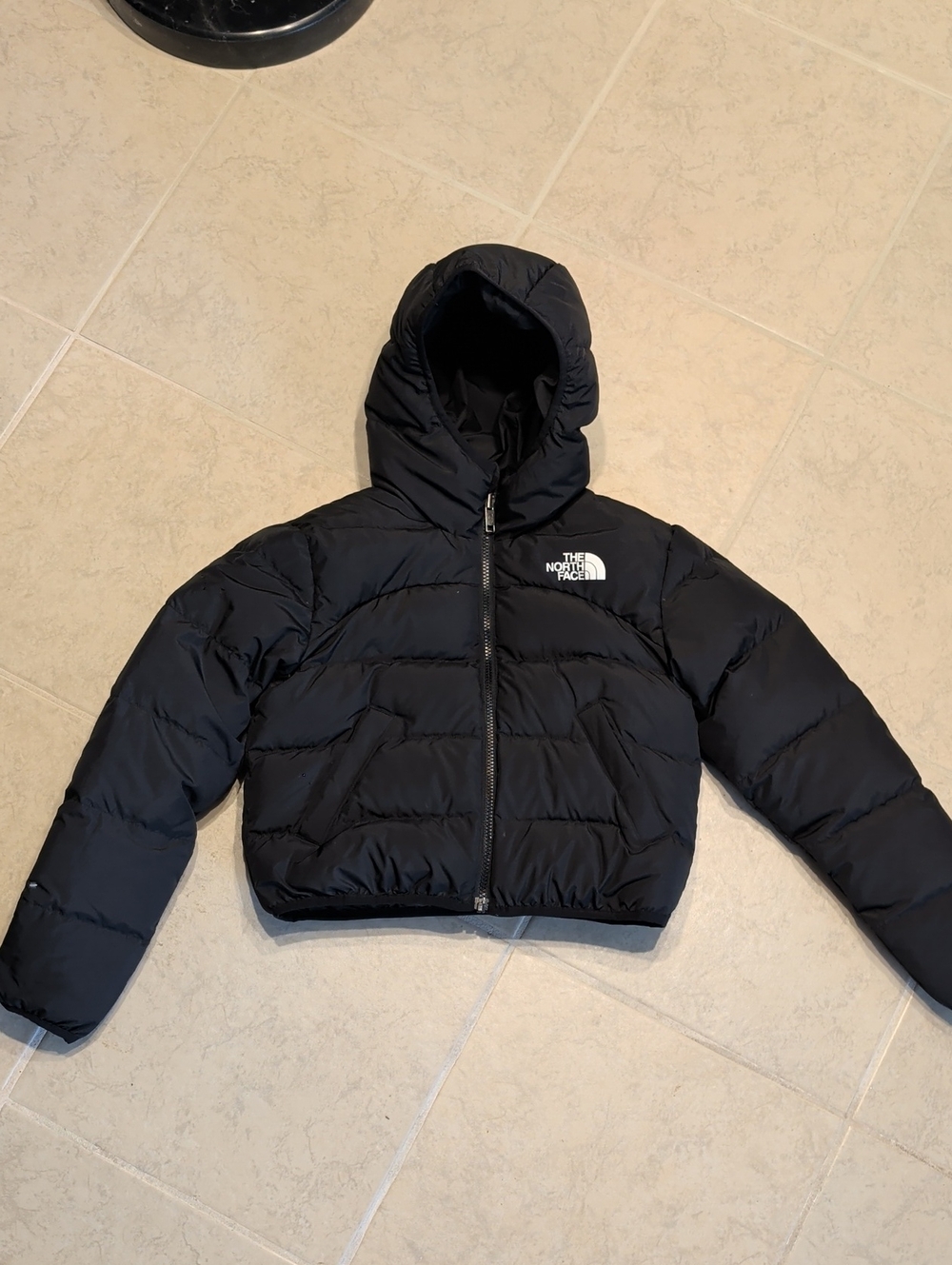 The North Face Girls Black Hooded Puffer Cropped Jacket